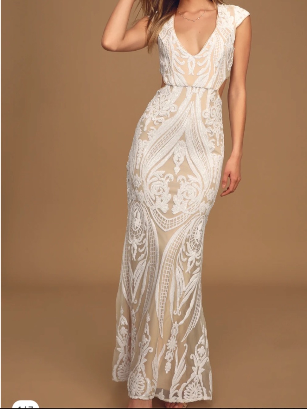 Lulus Dress: Always Adored White and Nude Sequin Mermaid Maxi Dress